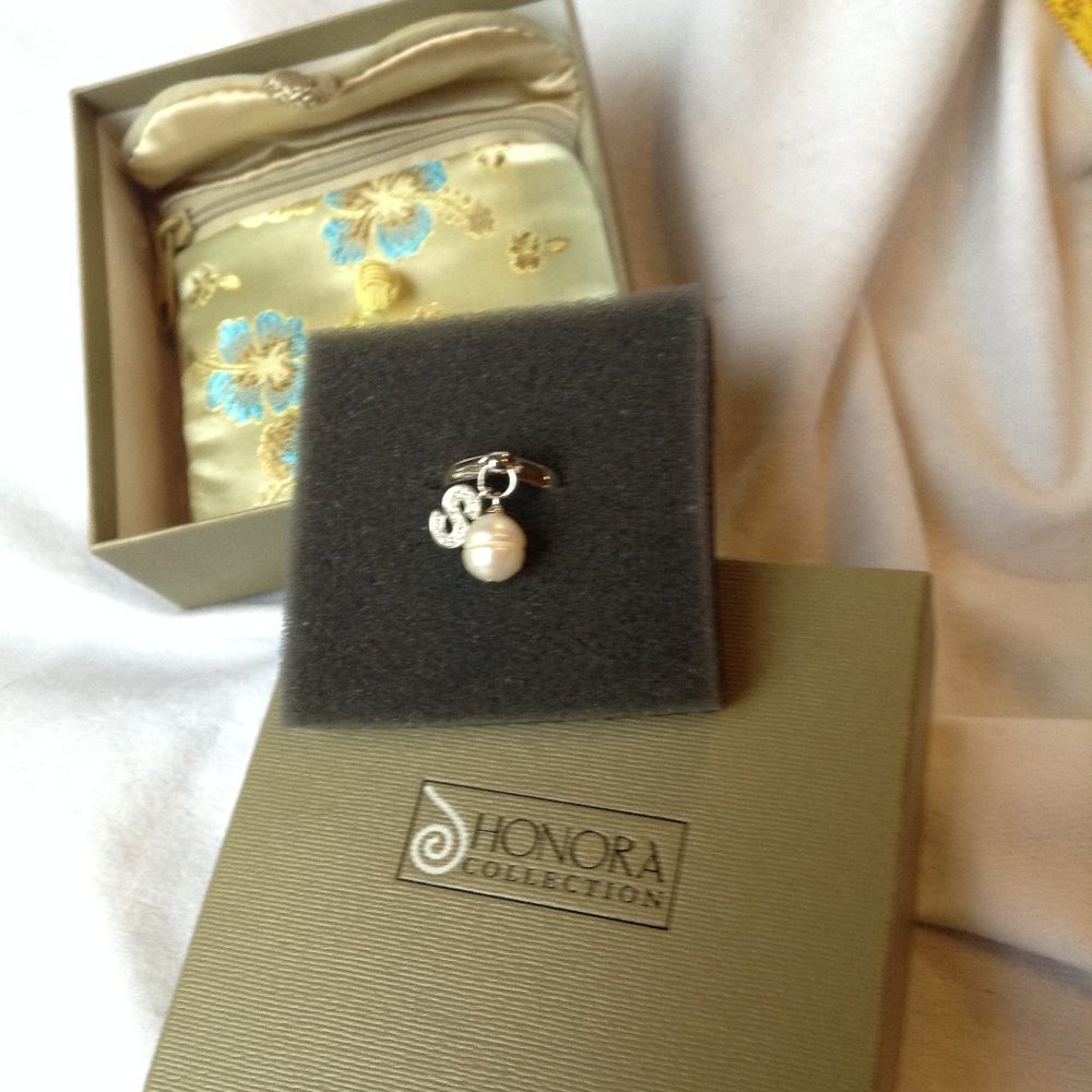 Honora 9.0mm Cultured Pearl & Initial Charm Ring, Sterling  S Initial Size 7